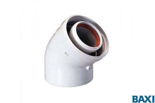 Коаксиальный отвод полипропиленовый 45° диам. 80/125 мм HT